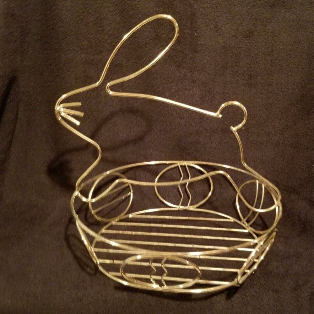 Vintage Gold Homco Easter Bunny Rabbit Basket Brass Plated